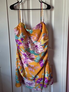 Astr Yellow Floral Slip Dress with Pink & Teal Accents